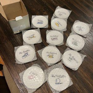 NEW Complete Set Pottery Barn Millennium 12 Snack Plates Coasters Decades 4"